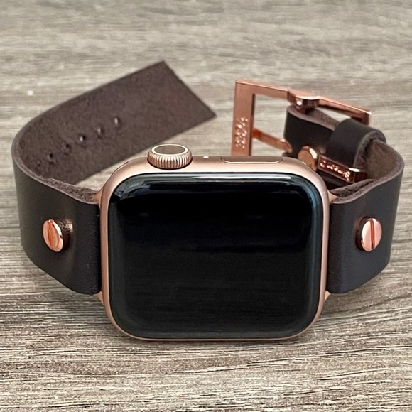 Dark Brown Wide Leather Strap Apple Watch Band Rose Gold Jewelry Women Bracelet main image 7
